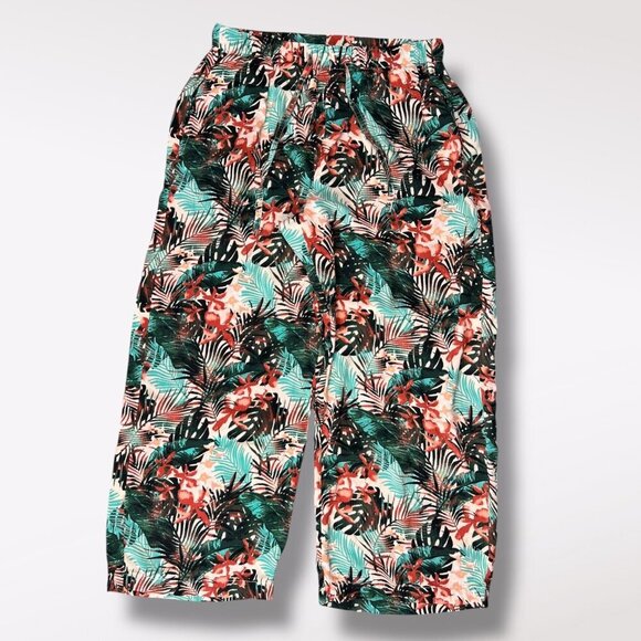 Y2K Boca Bay Tropical Floral Wide Leg Lounge Pants Elastic Waist Petite Medium - Picture 1 of 9